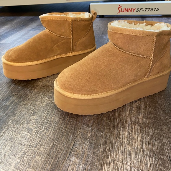 UGG Tan Platform Ankle Boots with Suede Finish - Picture 2 of 4